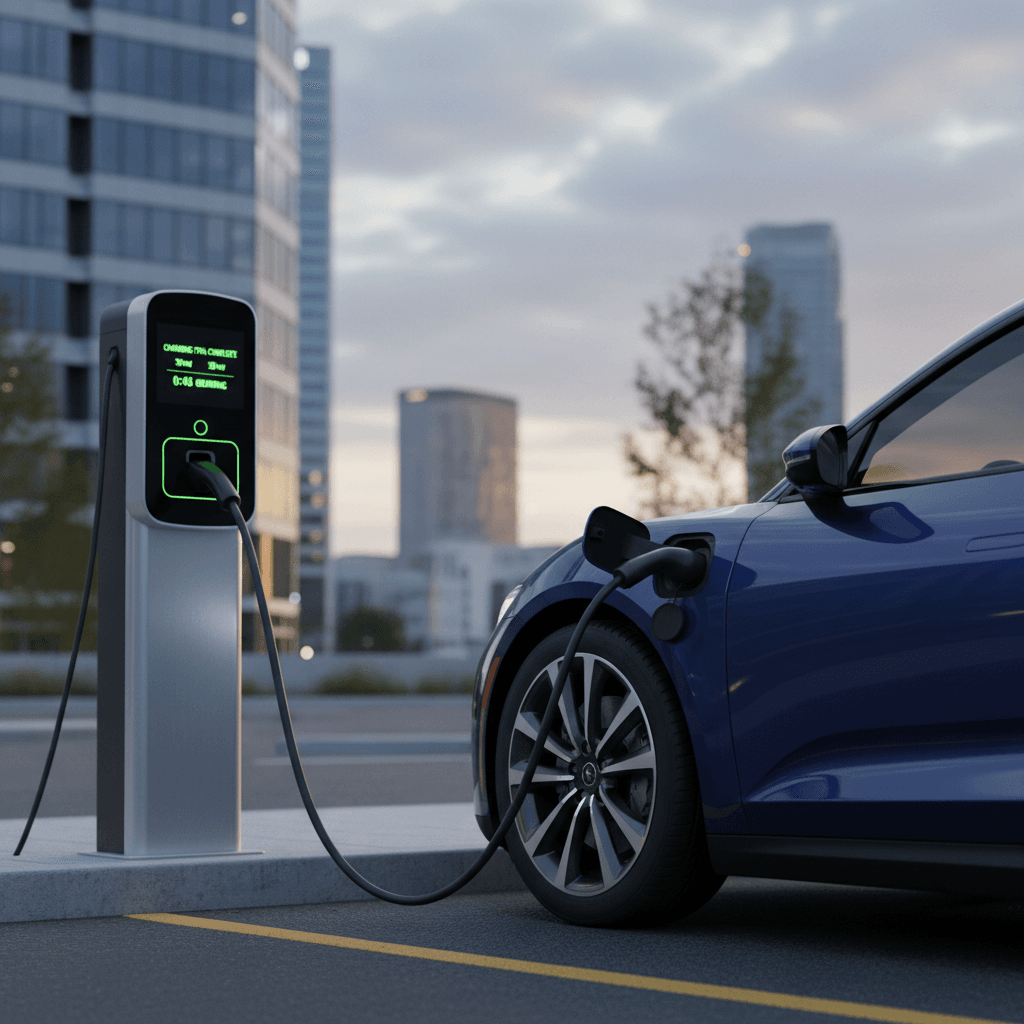 Electric car charging at a public charging station