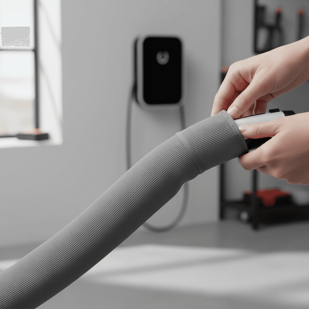 Portable charging cable packed in a car trunk with case