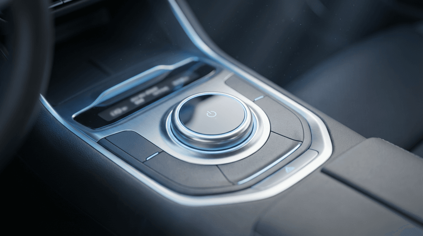 Dashboard display showing EV battery level and range information in a modern car interior