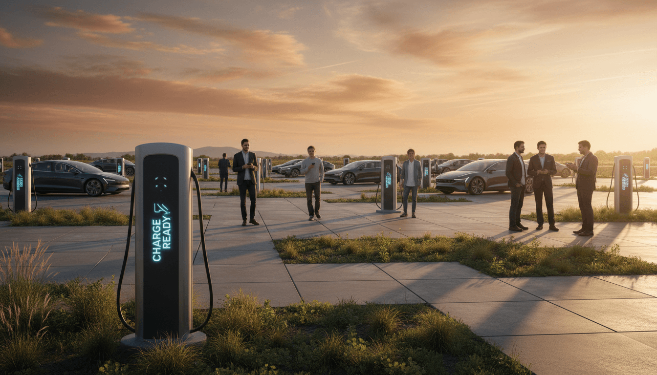 Electric car plugged into Level 2 public charging station